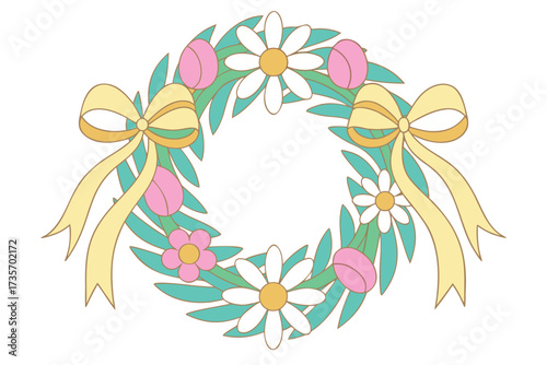 Spring easter wreath festive floral decorations with ribbons celebratory occasion