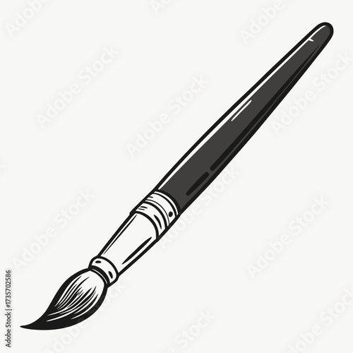 A simple black and white illustration of a paintbrush with a dark handle and bristles