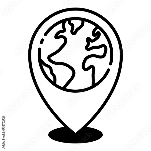 Pin marker icon with a globe inside, symbolizing travel destination, location, or mapping. Ideal for navigation, travel planning, or tourism concepts.