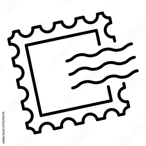 Postage stamp icon, symbolizing mail, correspondence, or travel souvenirs. Suitable for  postcards, or travel documentation.