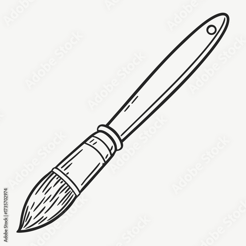 Simple black and white line drawing of a paintbrush with a pointed tip and a hole in the handle