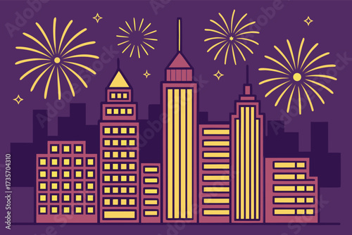 Cityscape fireworks celebration new year's eve sky festive holiday urban nightscape