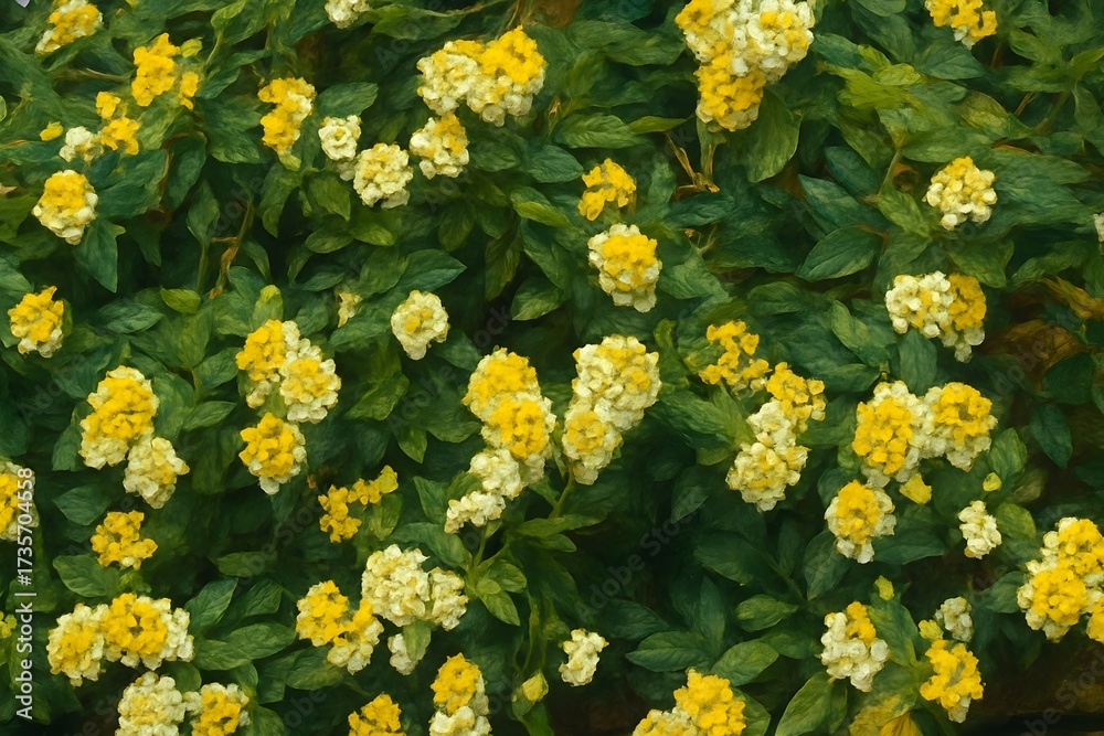 Obraz premium Vibrant yellow and white flowers bloom amidst lush green foliage.