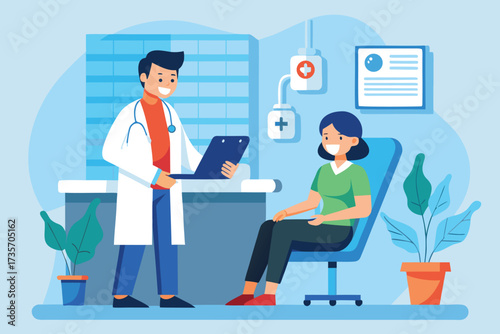 Doctor consultation with patient in medical office modern flat design style