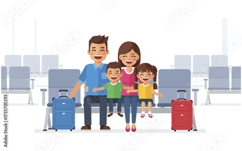 Happy Family Waiting at the Airport.