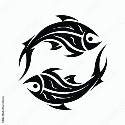 Tribal Fish Circle Pisces Symbol Zodiac Aquatic Animal Design Vector Illustration