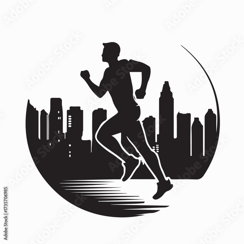Young Athlete Running in Urban Area Silhouette Vector isolated on white background