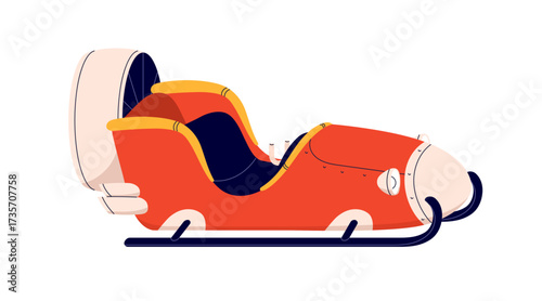 Sleigh rocket, Santa spaceship, winter holiday transport. Fantasy magic vehicle. Motor engine spacecraft, starship sledge. Seasonal Xmas ride. Flat vector illustration isolated on white background