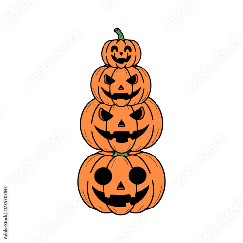 Stack of Festive Halloween Pumpkins with Carved Faces, Ideal for Spooky Decorations and Seasonal Celebrations