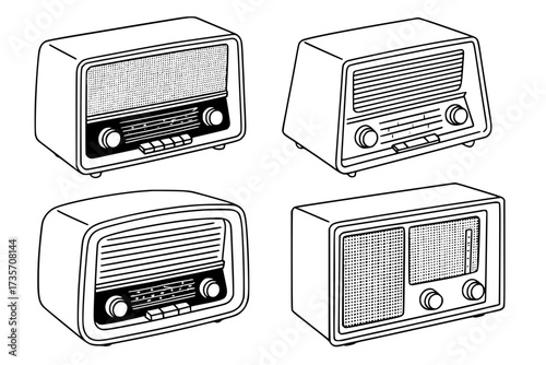 Four vectors of vintage old radio from 1920s