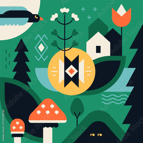 Beauty of nature - flat design style illustration