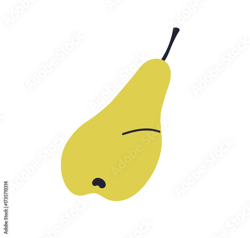 Pear fruit with stem, icon. Fresh sweet natural food. Healthy summer vitamin eating. Ripe organic garden snack, raw wholesome nutrition. Flat vector illustration isolated on white background