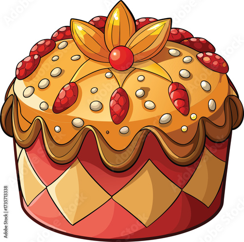 Christmas Panettone Celebration decorated bread with red ribbon and fruit topping