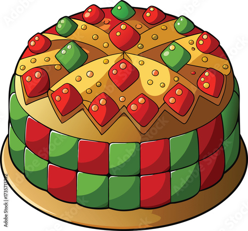 Christmas Panettone Celebration traditional bread with red and green fruit pattern