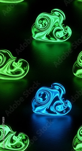 Abstract Green and Blue Glow Shapes Pattern.