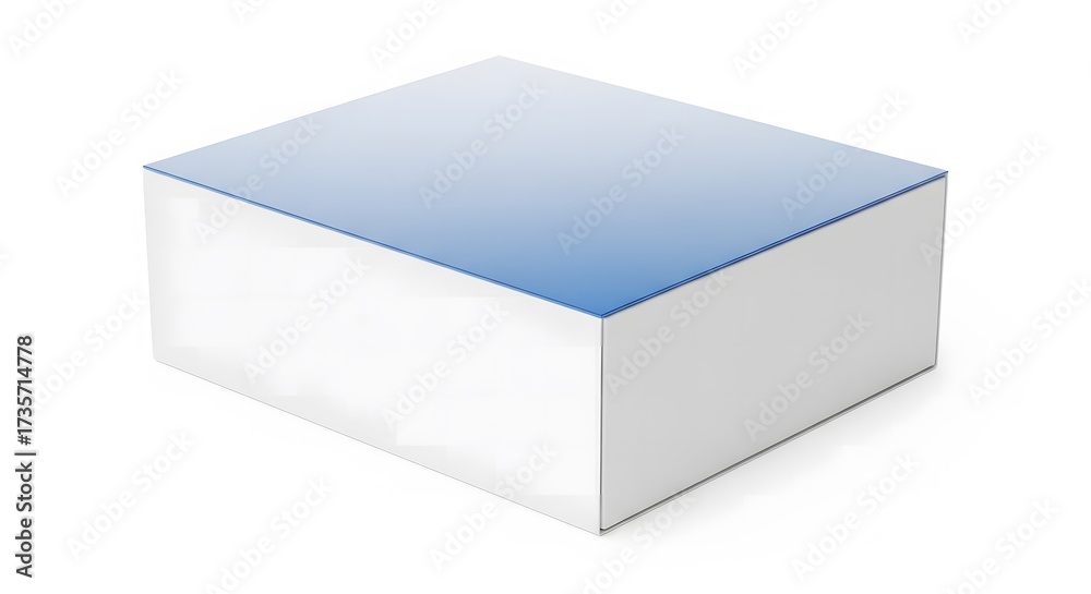 Naklejka premium A white rectangular box with a blue gradient top, isolated on a white background