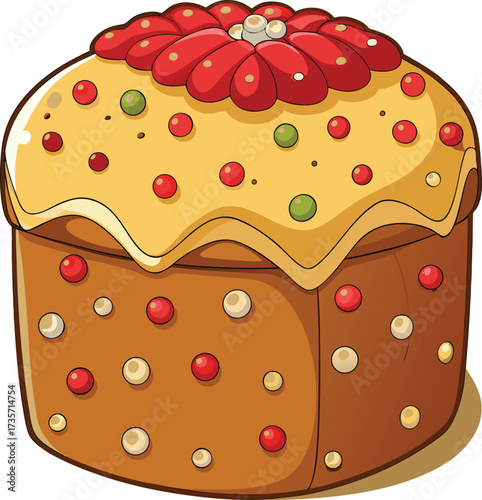 Christmas Panettone Celebration traditional round bread with chocolate decoration