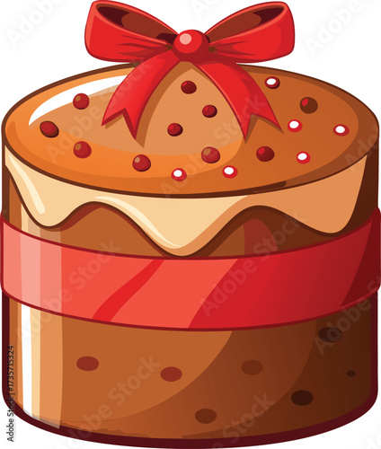 Christmas Panettone Celebration decorated bread with red glaze and cherry topping