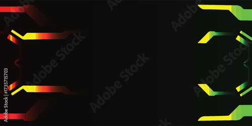 Futuristic versus screen background with glowing red and green abstract technological shapes.