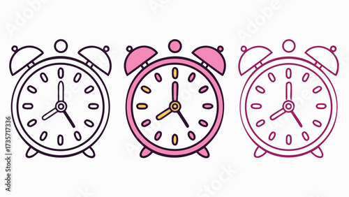 Doodle style alarm clocks collection for countdown and time management concepts
