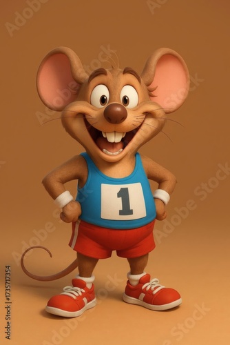 mouse athlete animal cartoon 3d animation character funny sport humor champion fitness comic