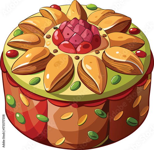 Christmas Panettone Celebration tall golden panettone with orange decoration pattern