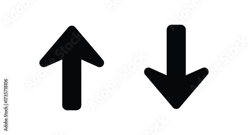 Simple black arrows pointing up and down on a white background