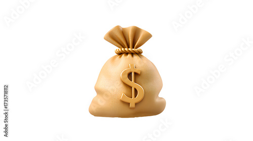 Money Bag with dollar sign 3d icon in cartoon plastic style  isolated on a transparent  background