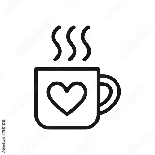 Hot beverage icons: coffee, tea, and heart-shaped espresso mug illustrations for a cafe breakfast drink menu
