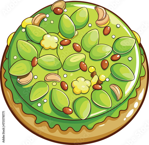 Christmas Panettone Celebration decorated bread with yellow surface and mixed decoration