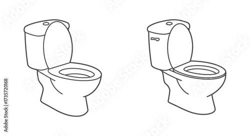 Simple line drawing of two white ceramic toilets with open lids