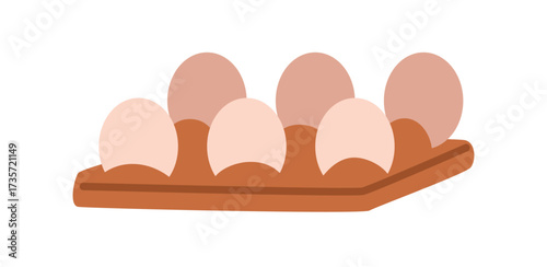 Chicken eggs in carton box, cardboard holder, paper package. Breakfast food i...