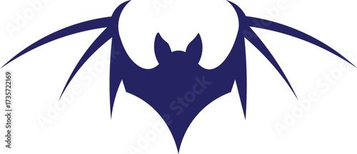 Vector art of dark blue stylized bat silhouette with wings spread
