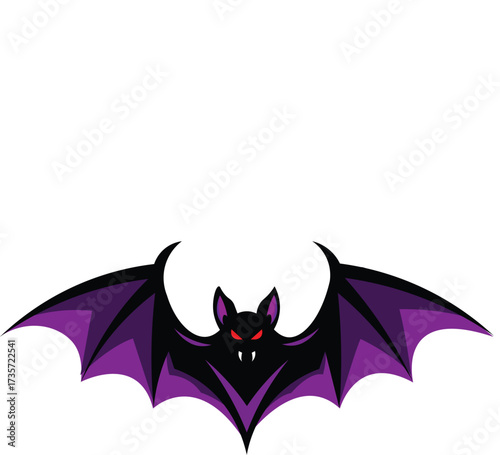 Vector art of stylized purple bat with red eyes