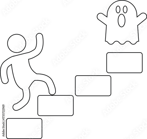 icon of person climbing stairs and icon of ghost