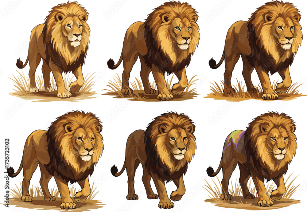 Obraz premium Majestic lion illustration, powerful jungle predator artwork, wild animal drawing, big cat character, wildlife art, nature inspired lion