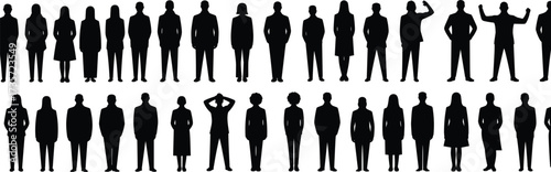 Human silhouette icon set, diverse pose collection, body gesture illustration, black and white design, character reference graphic, vector style, posture concept