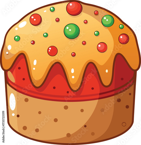 Christmas Panettone Celebration round panettone with yellow glaze and fruit topping