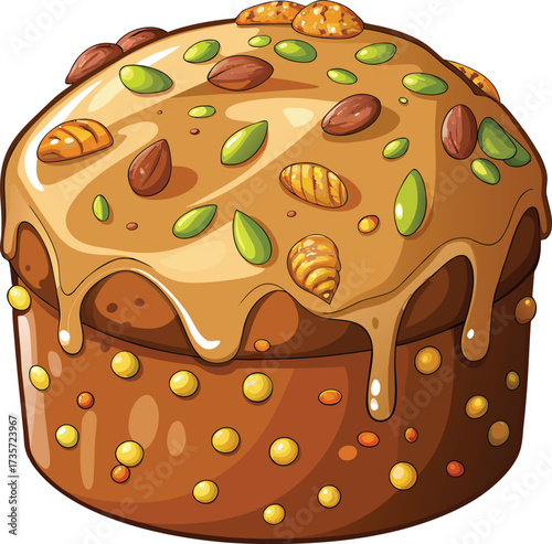 Christmas Panettone Celebration traditional bread with brown surface and almond decoration