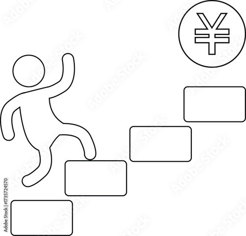 icon of a person climbing stairs and icon of a yen coin