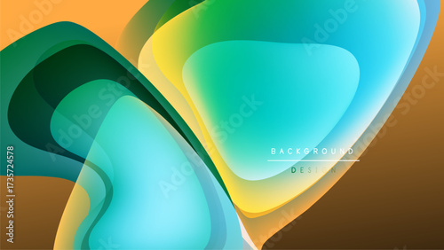 Abstract fluid shapes overlap, creating vibrant color blends. Background is black, design feels modern, dynamic.