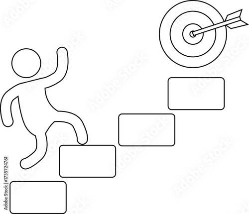 icon of a person climbing a ladder and icon of a target board on the arrow
