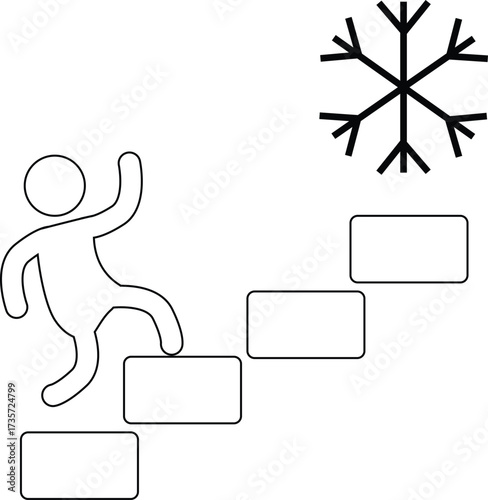icon of person climbing stairs and icon of snow