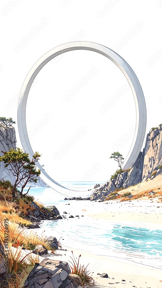Fototapeta premium A pristine beach framed by a surreal arch