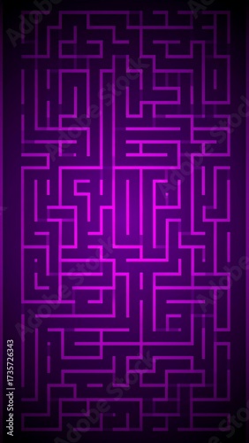 Abstract Neon Purple Maze Labyrinth: Complex Challenge and Geometric Pattern Design