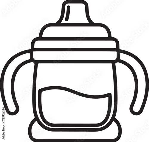 Illustration of baby sippy cup with handles, isolated on white background