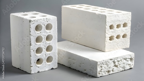 Modern white building blocks stacked creatively show construction materials and architectural design elements for industrial and commercial applications