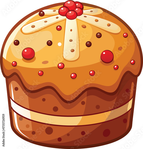 Christmas Panettone Celebration tall bread with yellow glaze and mixed fruit decoration