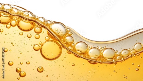 Golden liquid with bubbles creates a luxurious, shimmering effect perfect for beauty, health, or wellness brands seeking a modern, refined feel