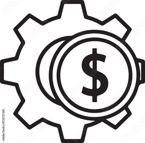Illustration of gear with dollar coin icon, isolated on white background